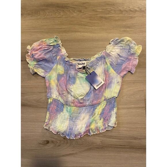 NWT, Abound Women's multicolor puff sleeve cropped spring top size small - Picture 1 of 7